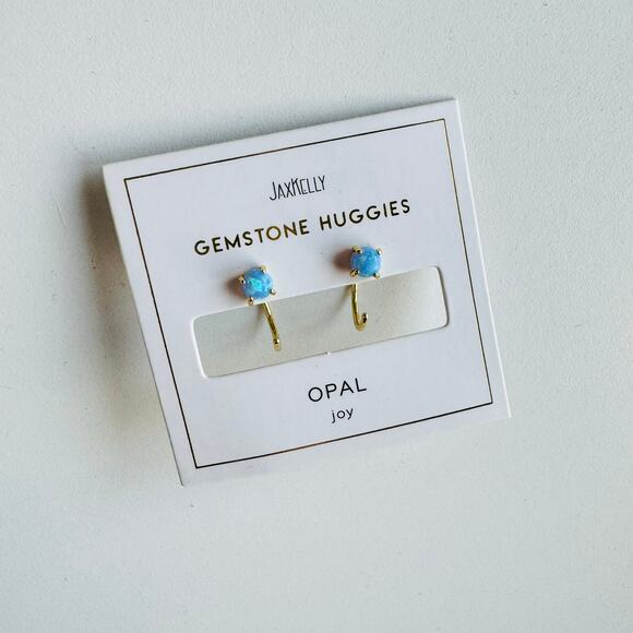 NEW ANTHROPOLOGIE JaxKelly Blue Fire Opal 18kt Tiny Stone Gemstone Hoop Earring - Picture 8 of 8